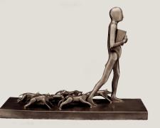 Man with Dogs Barking, 1987, bronze, 9 x 3 7/8 x 12", ed. 2/10