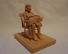 Woman with Large Cat in Rocking Chair, 1993, pine wood, 4 1/4 x 3 x 4"