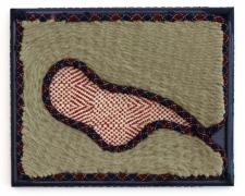 "Nestle", 2023, pine frame, rope, polyester yarn, vintage weaving, paint, 8 x 10"