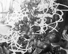 Pulsating Still Life_Composition in Orange "Pulsating Still Life_Composition in Orange", 2021, graphite on paper, 94 x 65"