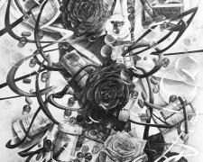 形あるものいつかこわれる_Anything that takes a form will break sooner or later (Pursuit of Happiness) "形あるものいつかこわれる_Anything that takes a form will break sooner or later (Pursuit of Happiness)", 2024, graphite on paper, 96 1/2 x 40"