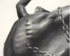 "Living in Bondage", 2024, charcoal on paper, i.s. 13 1/2 x 10 1/2" / f.s. 21 1/4 x 17 1/4"