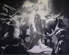 "Offerings to Thee", 2024, charcoal on paper, p.s. 43 x 56" / f.s. 46 1/4 x 59 1/4"