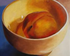 Peach in a Bowl, 2016, oil on board, 12 x 12"