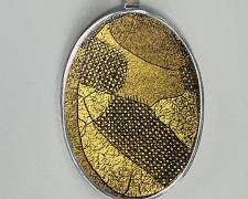 Heidi Gerstacker, "Portrait Wing Pendant with Chain", 2023, sterling silver, fine silver, enameled steel with 24k gold leaf, sterling silver cable chain, 2 3/4 x 2" with 18" chain