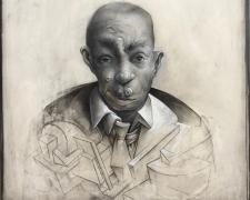 Portrait of Vector Pallidum, 2018, graphite, acrylic on panel, 12 x 12 x 3 3/8"