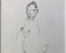 "Pregnant Model", 2018, graphite on bristol, p.s. 9 1/2 x 7" / f.s. 14 3/8 x 11 7/8"