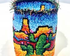 "Prickly Splendor", 2026, beadwork, 4 1/4 x 3"