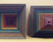 Prismachrome #4, 2017, paper, cardboard, 10 x 10 x 11" each