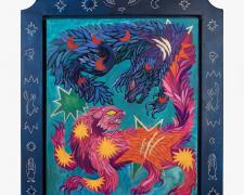"La Bruja Y La Curandera", 2024, gouache, acrylic, gold leaf on panel in handmade frame, panel size: 24 x 20" / f.s. 34 1/2 x 26 3/4 x 2"