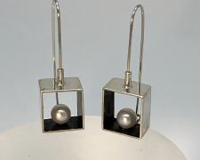 Edward Lane McCartney, "Reliquary", 2023, earrings: fabricated sterling and pearls