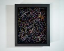 "Canopy of Us", 2024, embroidery floss, filament, 10 x 8 x 3"