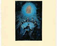 Stephanie Mercado, "Séance", 2015, drypoint with gouache and gold leaf, ed. 1/1, 13 1/2 x 10"