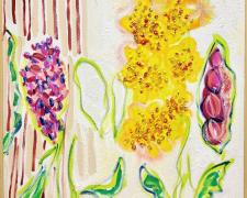 "English Garden Series #5", 2024, mixed media on canvas, f.s. 36 1/2 x 24 3/4 x 1 1/2"