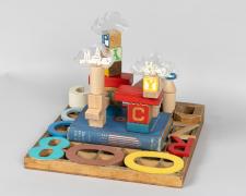 "The City Without a Name", 2025, assemblage, 11 x 12 1/2 x 12 1/2" (view 2)