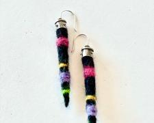 Sandie Zilker, "Dangling Soft Colors Earrings 1", 2023, sterling, felt, 2 x 1/4 x 1/4"