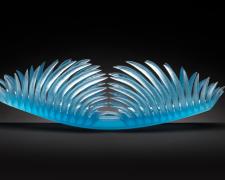 Copper Blue Attraction, 2012, blown, sandblasted, 7 x 25 x 6"