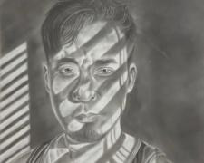 Unraveling (Self-Portrait), 2022, graphite on panel, 16 x 20"