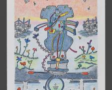 "Seeker", 2026, ink and color pencil on Stonehenge paper, 9 x 6 1/2"