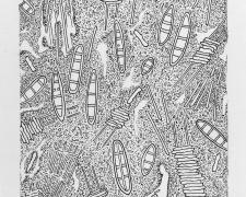 "Skiffs", 2018, ink on Stonehenge paper, 7 x 6"
