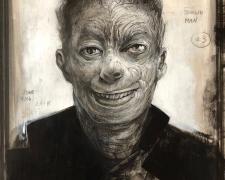 Smiling Head III, 2018, graphite, acrylic on panel, 7 x 5"