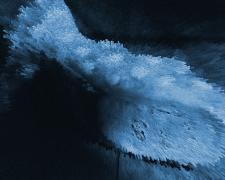 Catherine Asher Morgan, "Something Blue", 2022, digital photography and digital painting on silk, f.s. 20 1/2 x 18" / i.s. 16 1/2 x 14"