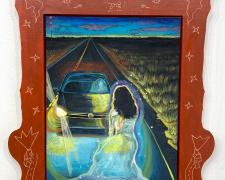 "South Texas' Lady in White", 2025, gouache on panel in handmade frame, panel size: 20 x 16" / f.s. 32 1/2 x 25 x 2"