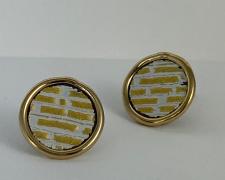 Heidi Gerstacker, "Striation Round Earrings", 2023, 14k G/F, enameled steel with 24k gold foil, 10mm diameter