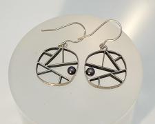 Edward Lane McCartney, "Structure", 2023, earrings: fabricated sterling and black Akoya pearls