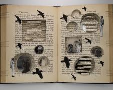 "Where Away", 2022, bound book, found objects, photo etchings, 8 1/4 x 12 x 1 1/2"