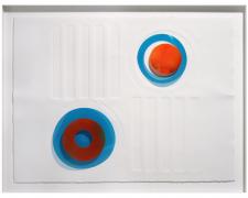 Summer Sun, 2014, spray enamel on acetate, colored acetate on embossed paper, s.s. 22 x 30" / f.s. 26 1/2 x 34"