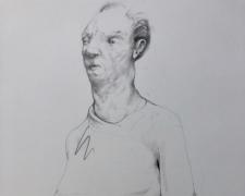 "Synthetic Head and Hand", 2018, graphite on paper, p.s. 9 1/2 x 7 1/2" / f.s. 14 3/8 x 12 3/8"