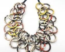 Tarina Frank, "Paper Chainmail, large hoops", 2023, recycled paper, wood, steel, 18 x 12 x 2"