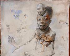 "The Artist's Mother at 98", 2025-26, graphite and acrylic on linen laminated to panel, 19 x 19 x 4"