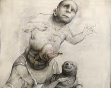 The Awakening Conscience, 2017, graphite, acrylic on panel, 12 x 9 x 2 1/4"