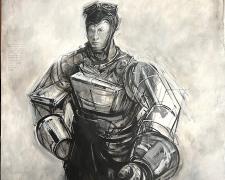 "Birdman (John Alcock)", 2026, graphite and acrylic on canvas laminated on panel, 59 x 43 1/2"