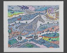 "The Horse is Sick", 2025, ink and color pencil on Stonehenge paper, 6 x 7"