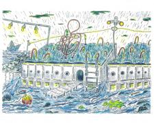 "The Surge", 2008, ink and color pencil on Stonehenge paper, 6 1/2 x 8 7/8"