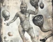 The Vector of Art and Disease, 2014-18, graphite, acrylic on panel, 26 x 20 x 2"