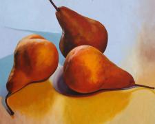 Three Bosc Pears, 2016, oil on board, 24 x 24"