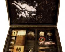 Travelogue, 2018, assemblage, 10 1/2 x 16 x 3 1/2"