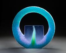 Turquoise Window, cast and cut glass, 18 x 18 x 3"