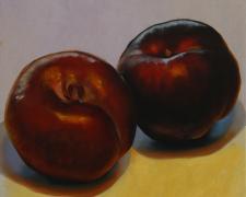 Two Plums, 2016, oil on board, 12 x 12"