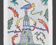 "Unrest", 2021, ink and color pencil on Stonehenge paper, 7 x 6"