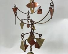 "Up Mobile" (detail), 2021, bronze, copper, brass, white oak, 12 1/2 x 13 1/2 x 6"