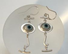 Edward Lane McCartney, "Visage", earrings: fabricated sterling and Victorian glass evil eyes