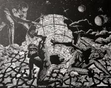 Weight of the World, 2016, woodcut, 36 x 60"