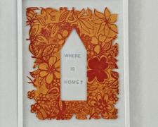 "Where is Home?", 2023, screen-print, enamel on paper, 20 x 16"