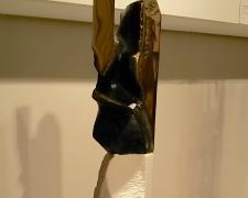 Shadow Gatherer, cast silicon bronze, marble, painted steel, 25 1/2 x 4 3/4 x 5 1/4"