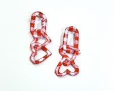 Dongyi, "Keyring50", 2025, earrings: oil cloth, cotton, sterling silver, sewing thread